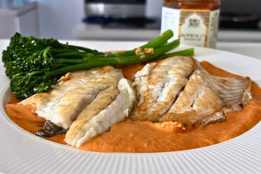 Pan-Seared Sea Bass with Romesco Sauce